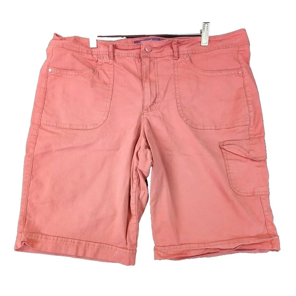 Gloria Vanderbilt Cargo Shorts Coral Pink Women 16 Bermuda Stretch Utility